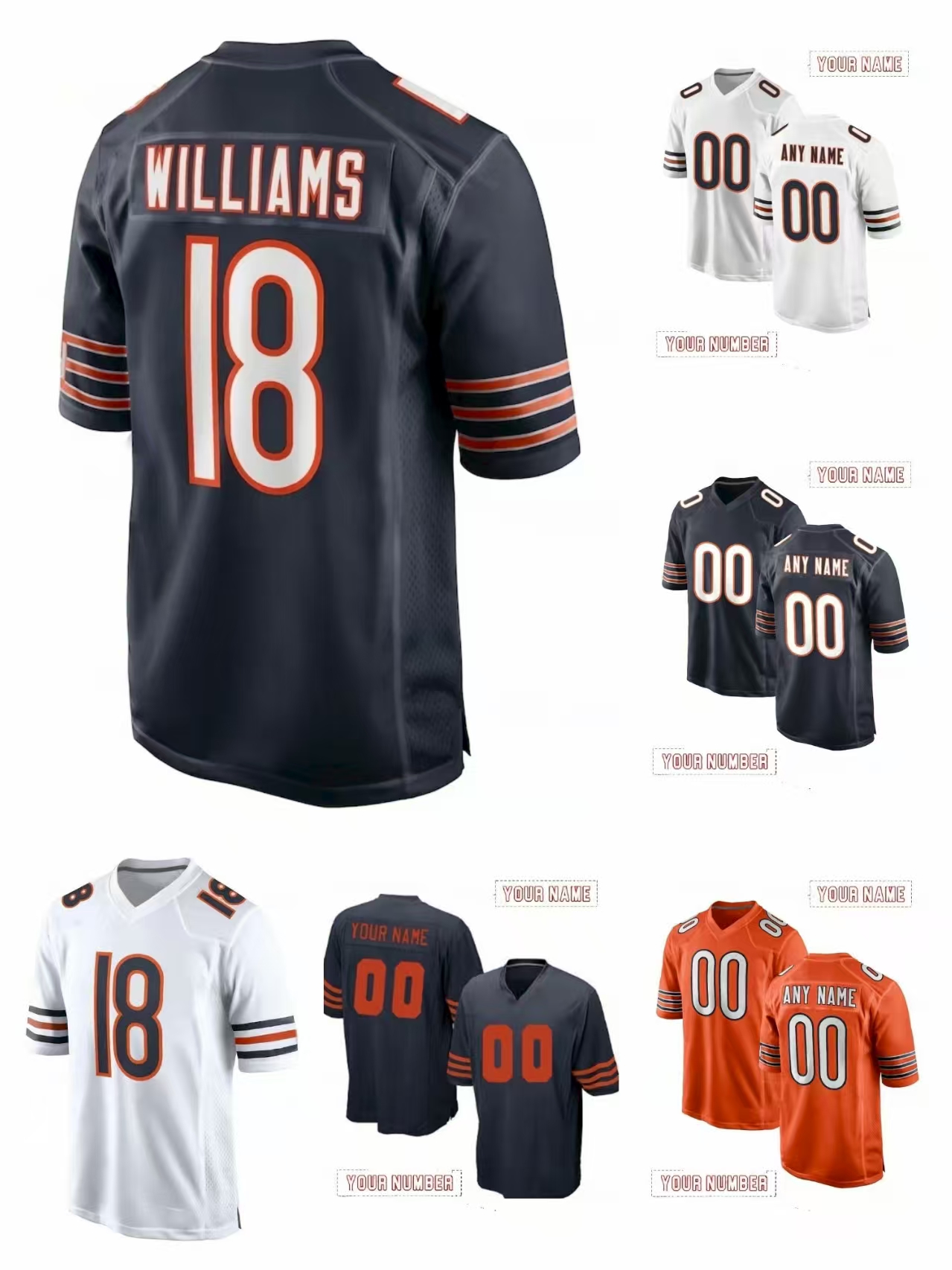 2024 Custom Football 18 Williams Rome Odunze DJ Moore Jaquan Brisker Darnell Wright Cole Kmet Devin Hester Walter Payton Montez American Game Jersey