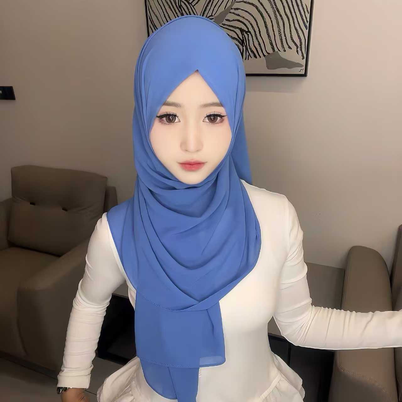 Y1786 Classic Solid Color Pearl Chiffon Scarf, Elegant and Stylish Women's Scarf