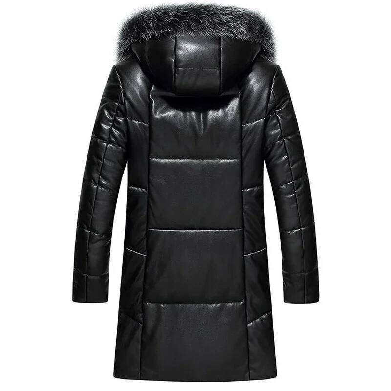 Puffer Men High Quality Winter Leather Down Jacket Man Sier Fox Fur Collar Korean Medium Long Slim Fit Sheepskin Coat