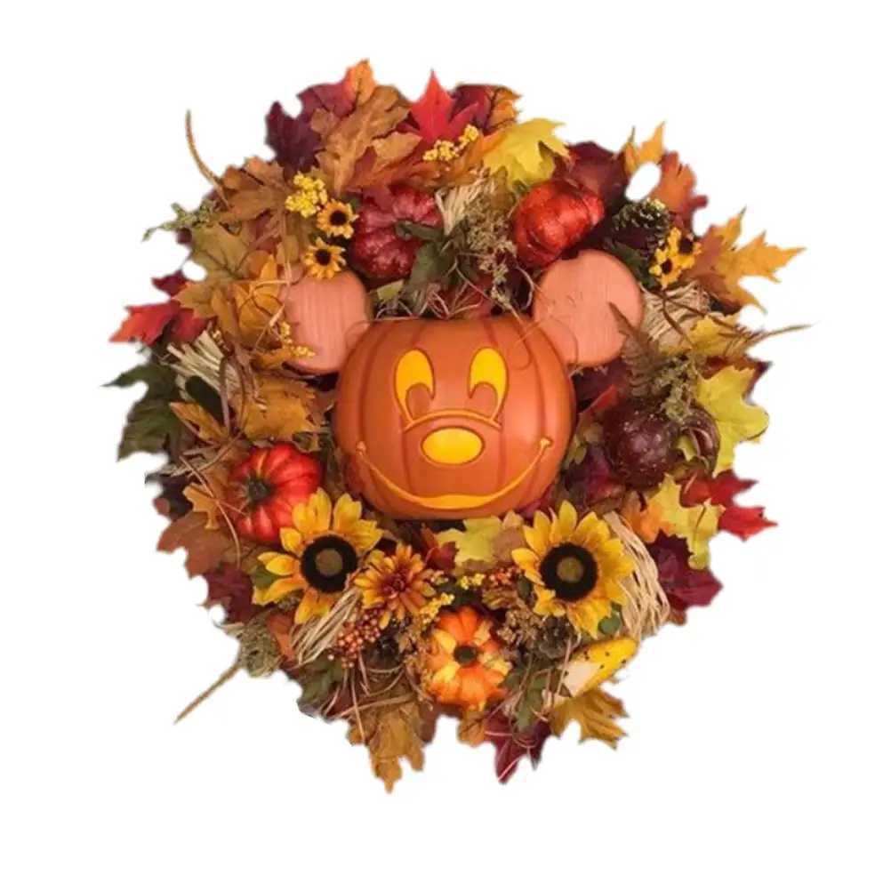 Artificial Maple Leaf Pumpkin Garland for Halloween Decoration Plastic Halloween Garland Window Door Hanging Wreath C250919