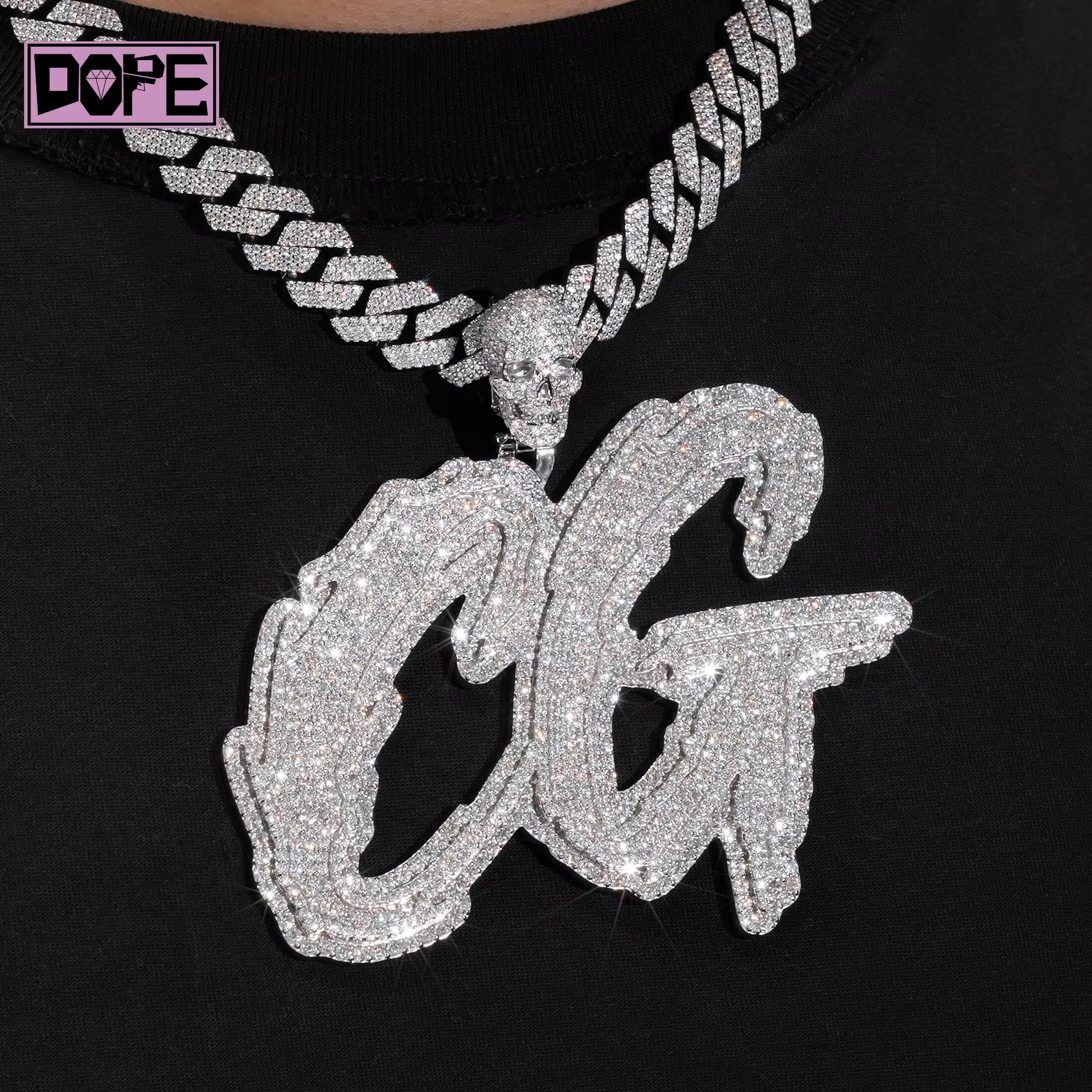 Hiphop Customized Trend Moissanite Pendant Initial Letter Hollow Charm 925 Silver Iced Out VVS Moissanite Pendant