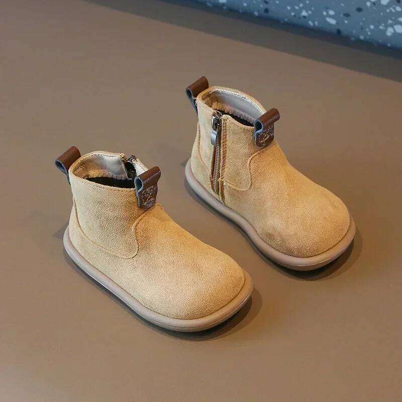 Autumn Winter Baby Boys Girls Oxford Suede Children Casual Outdoor Anti-slip Infant Shoes Plush Kids Ankle Boots