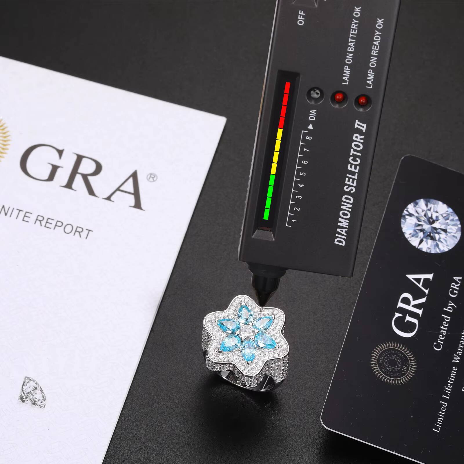 Moissanite Star of David Ring 925 Sterling Silver VVS Mossanite Diamond Pear Cut Blue Gemstone Wedding Jewelry Gift Engagement