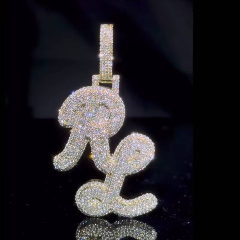 Hip Hop Initials 925 Silver Moissanite Pendant High Quality Mens Pendant with VVS Chilled Moissanite Letters Customized Trendized Trend