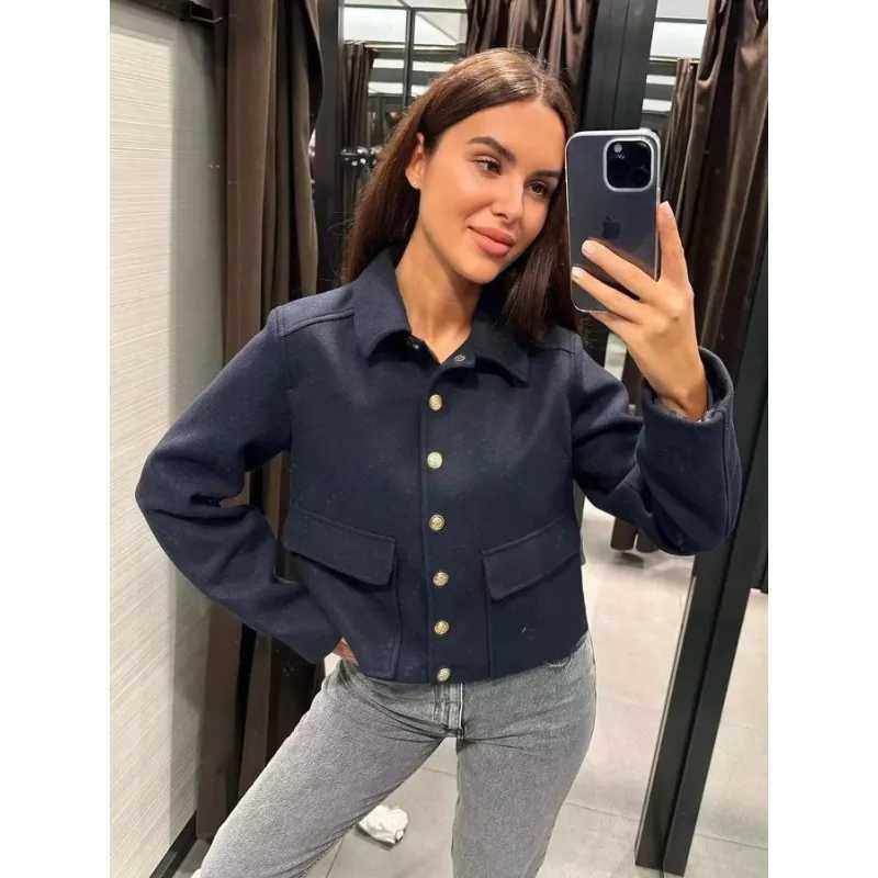 HXAO Womens Black Jacket Wool Blends Coats Cropped Bomber Jacket Autumn Winter Demiseason Crop Jacket Outerwears Z250918