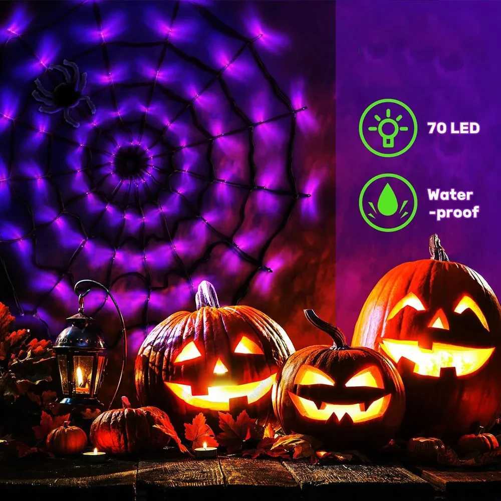 Halloween Spider Web Light Battery Powered LED String Lights with 8 Lamp Mode for Haunted House Halloween Home Window Wall Decor C250919