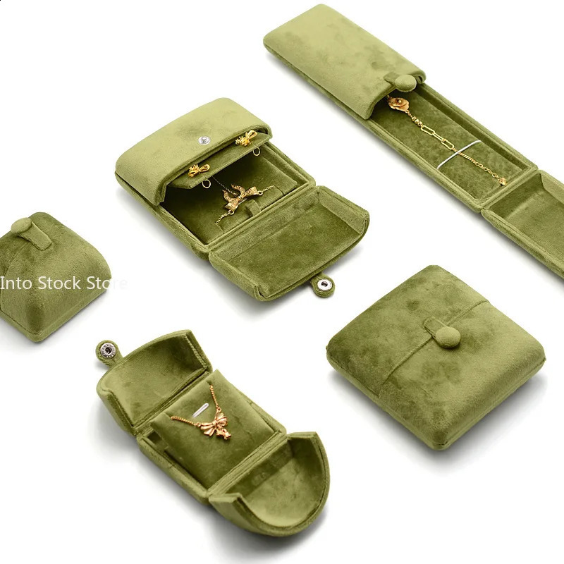 Double Open Sage Green Velvet Jewelry Box Ring Earrings Necklace Organizer Bracelet Display Case Gift Packaging Storage 250918