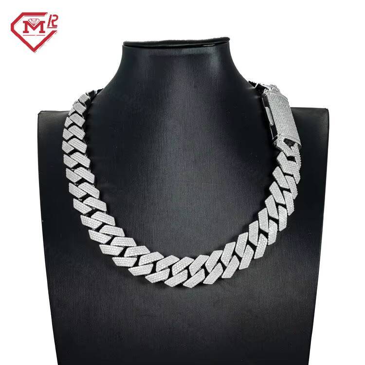 Hip Hop 4 Rows 20mm Cuban Chain Thick Necklace 925 Silver Vvs Iced Out Moissanite Cuban Chain
