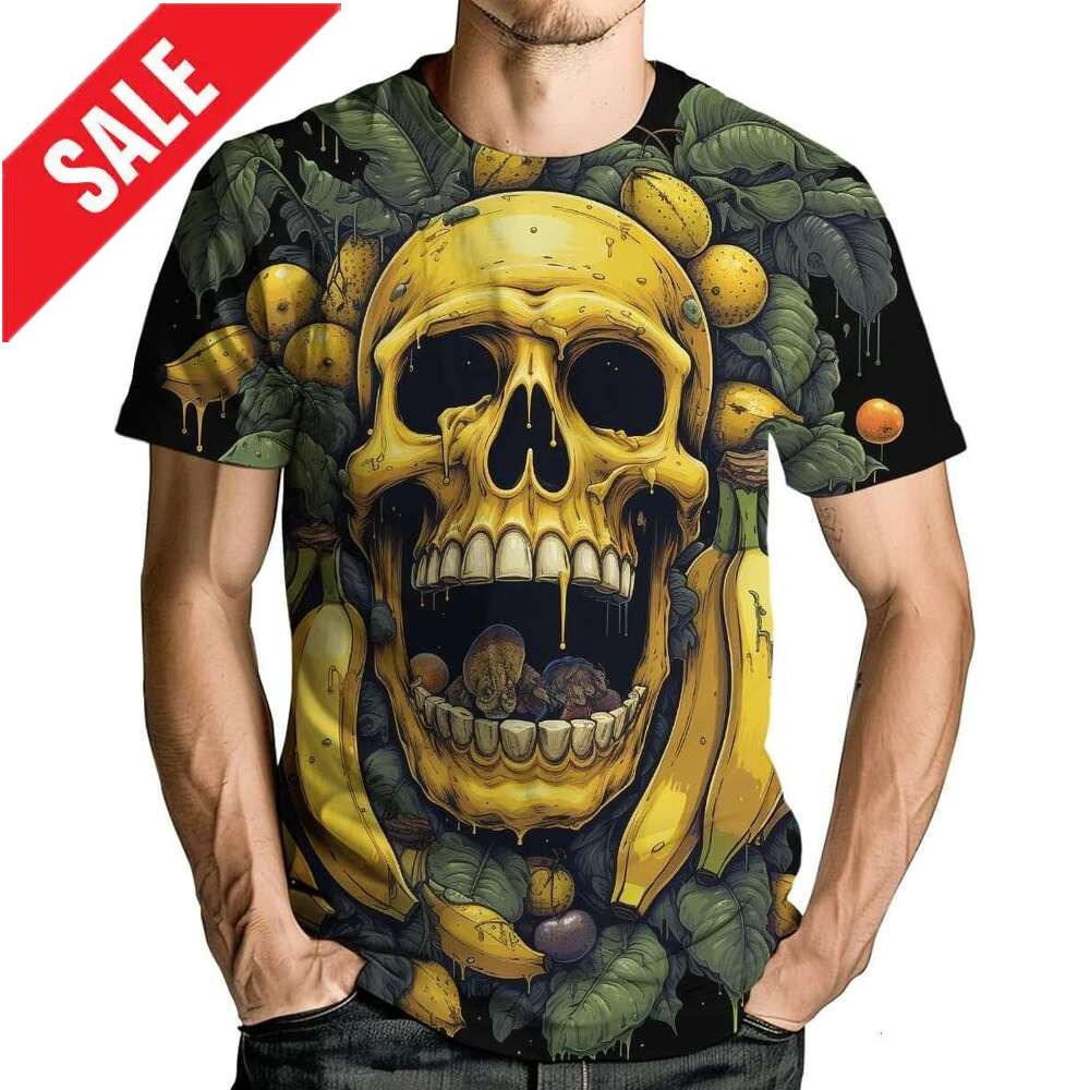 Halloween Mens T Shirt Novelity Pattern T-Shirts Hawaiian Style Fruit Skull 3D Print Short Sleeve Tee Shirts Tshirt Graphic Casual Tops Summer Clothes