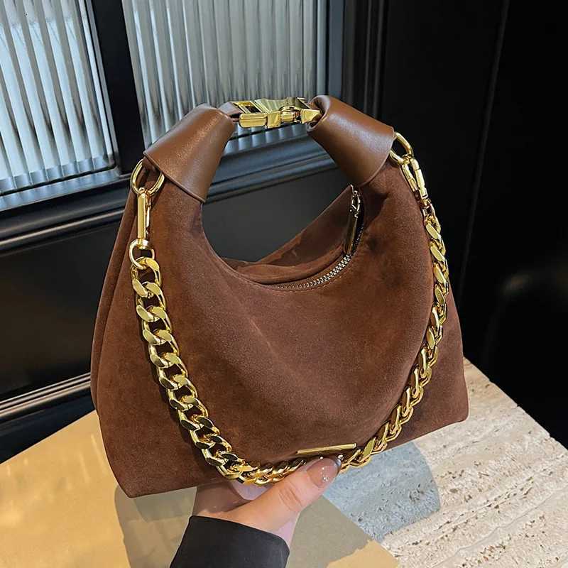 Fashionable and simple pure color suede material womens crossbody bag classic style personalized chain design womens casual bXJ250918