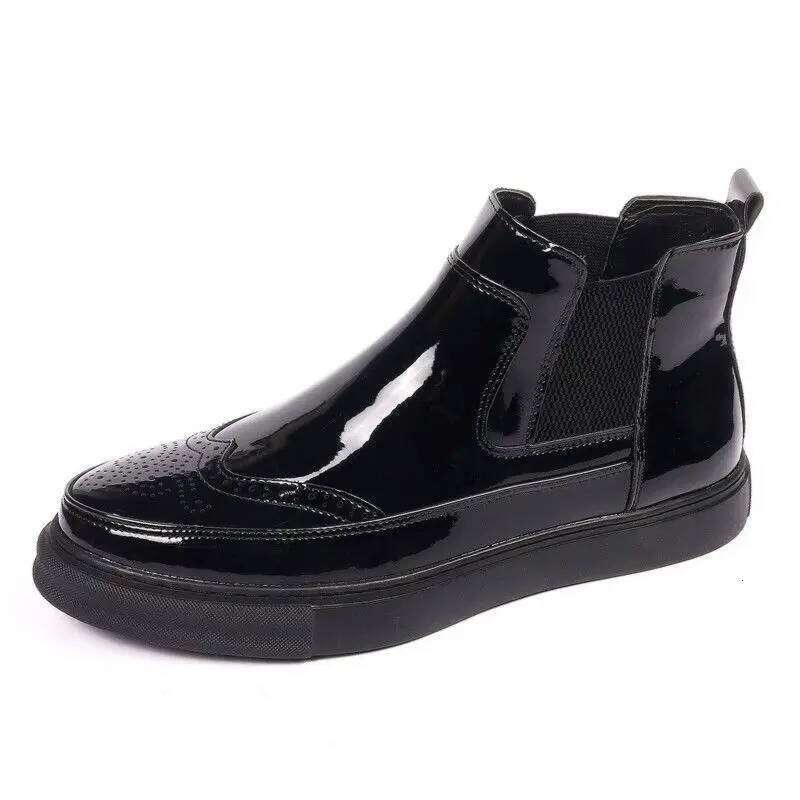 mens fashion party nightclub boots carved brogue patent leather shoes cowboy platform boot designer autumn winter botas