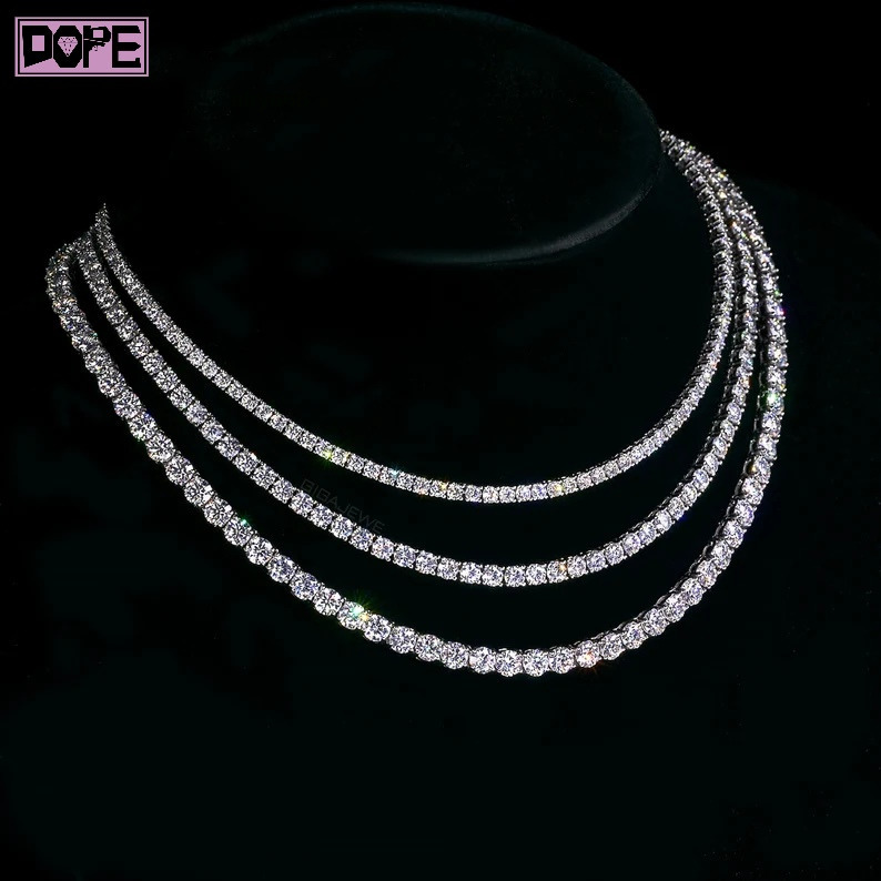 White Gold Plated VVS Iced Out Hiphop Sparkling 45mm Necklace 925 Silver Dazzling Moissanite Tennis Chain