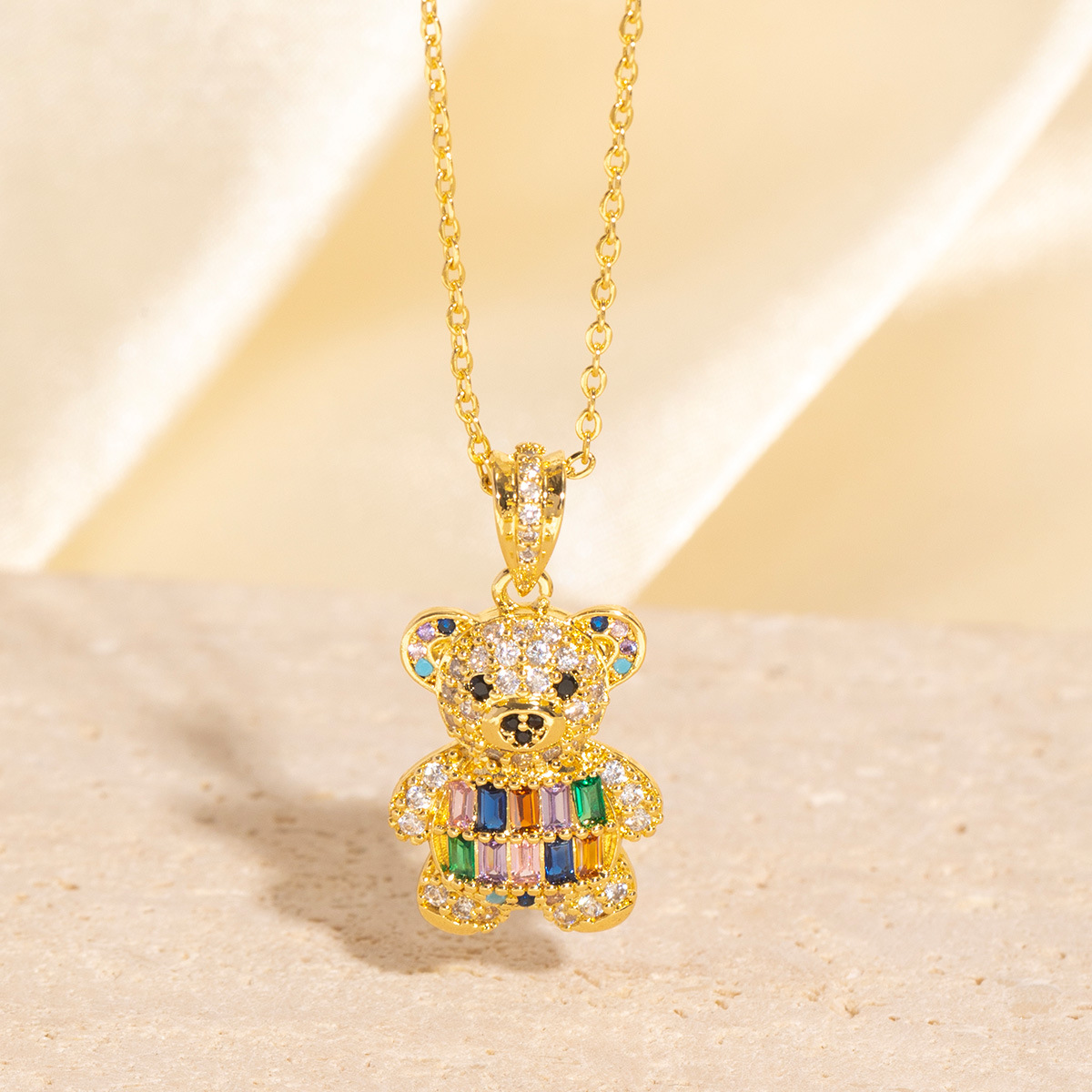 Gold - Toned Teddy Bear Pendant Necklace With Clear Crystal Accents Delicate Daily & Lovely Jewelry Gift For Her High - Quality And Elegant Accessory
