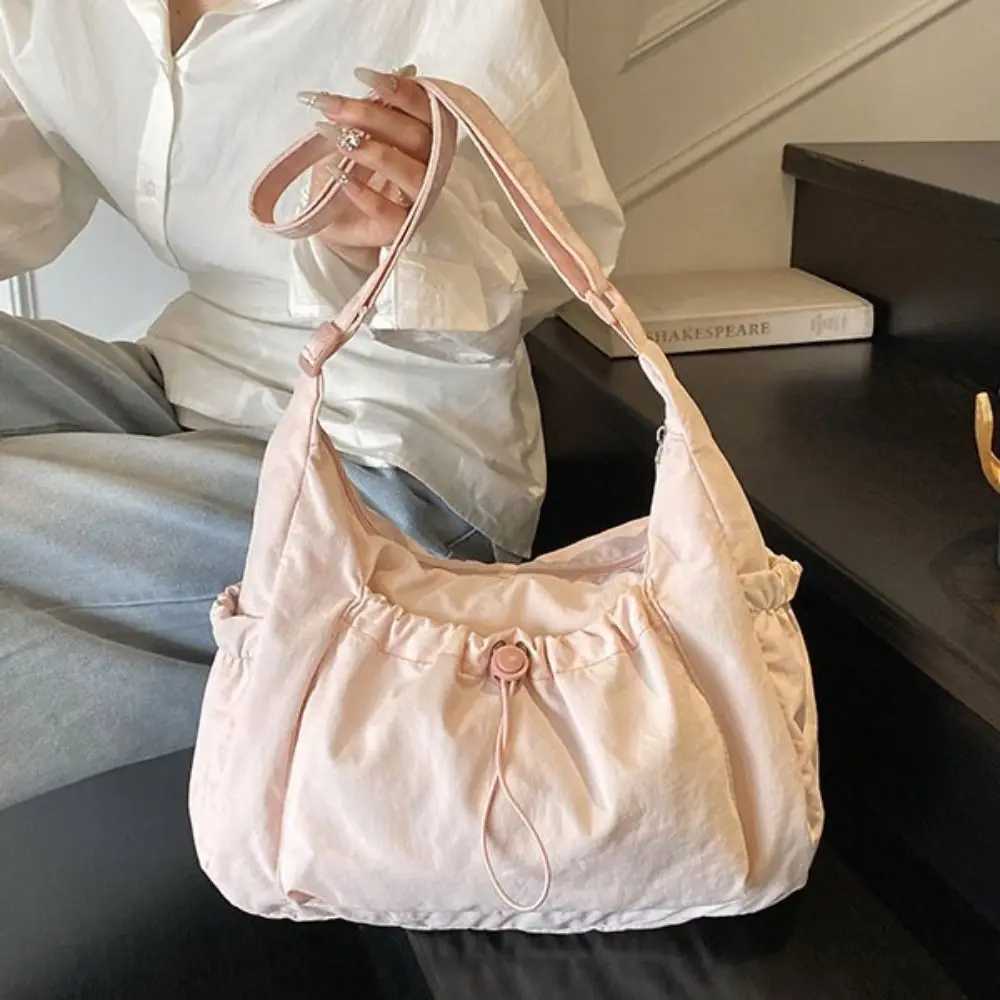 Casual Korean Style Nylon Shoulder Bag Handbag Lightweight Crossbody Bag Tote Bag Pleated Drawstring Bag TravelXJ250918