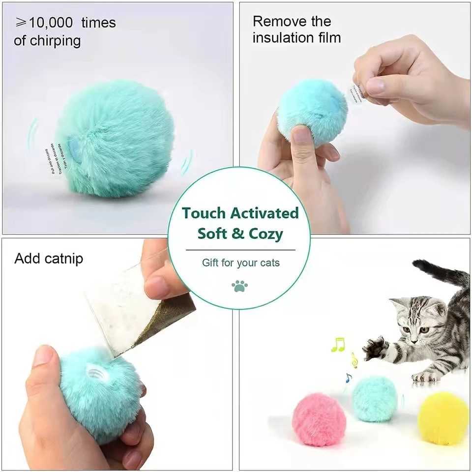 Smart Cat Toys Interactive Ball Plush Electric Catnip Training Toy Kitten Touch Sounding Pet Product Squeak Toy Ball Cat Supplie X250918