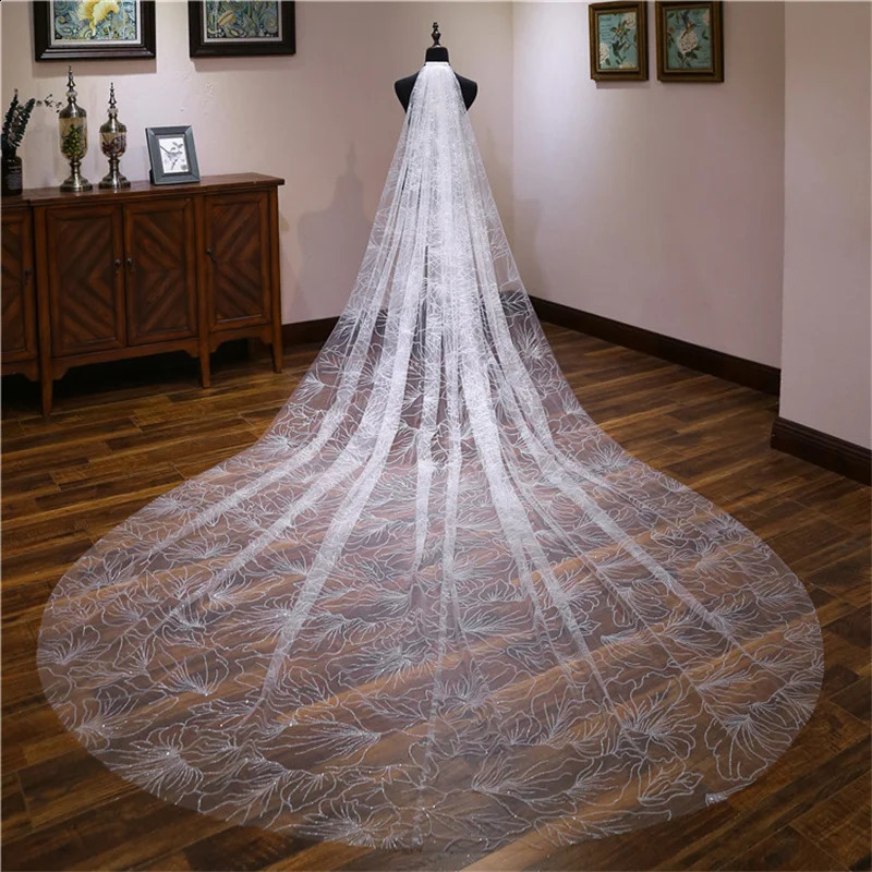 Fashion Wedding Veils For Brides Bling Gold 3 Meters Sequins Crystal Big Bridal Veils Wedding Accessories 250918