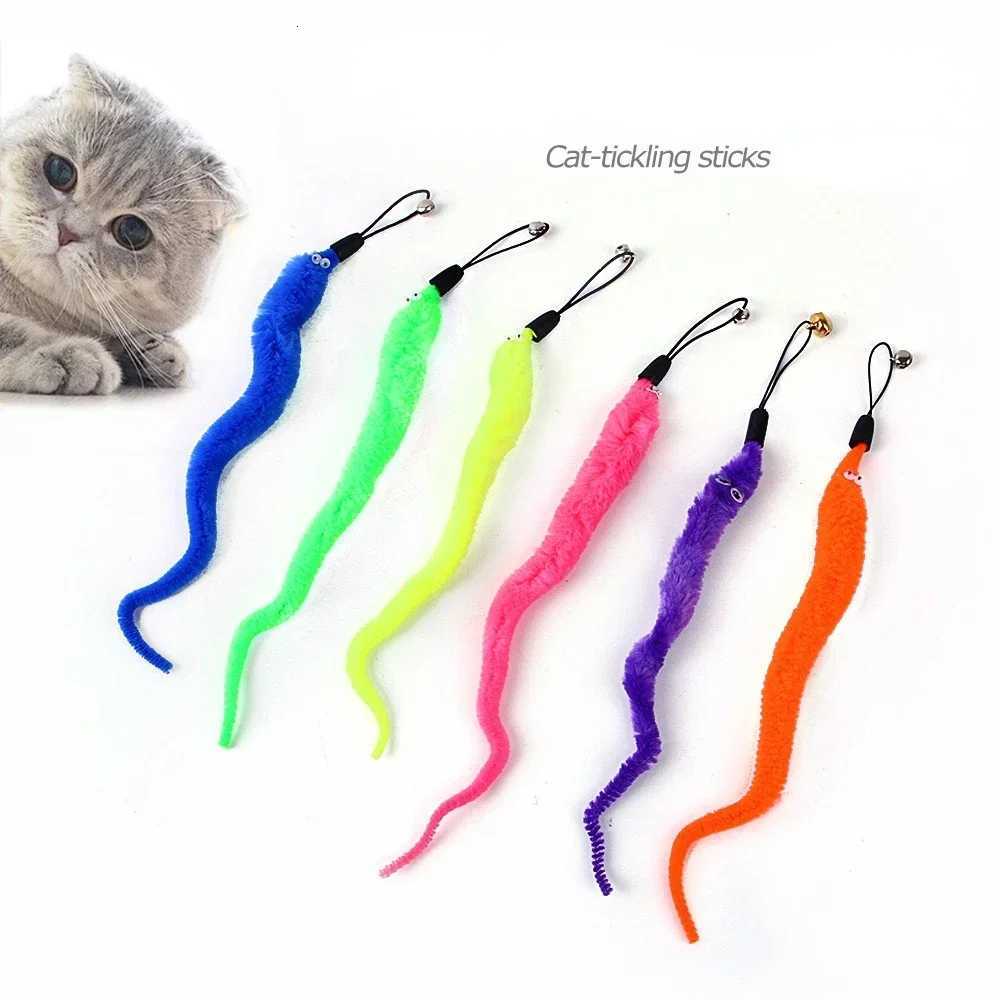 Kitten Playing Pet Accessories Worm on A String Cat Toys Interactive Funny Cat Stick Toy Furry Feather with Bell Cat Stick Toy X250918