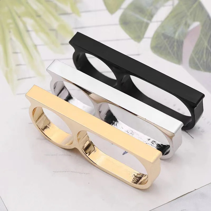 Personality exaggeration double knuckle male ring defensive attack ring hip hop knuckle ring punk bague homme Mens gift rings 250919