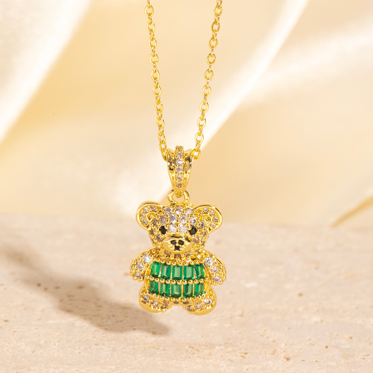 Gold - Toned Teddy Bear Pendant Necklace With Clear Crystal Accents Delicate Daily & Lovely Jewelry Gift For Her High - Quality And Elegant Accessory