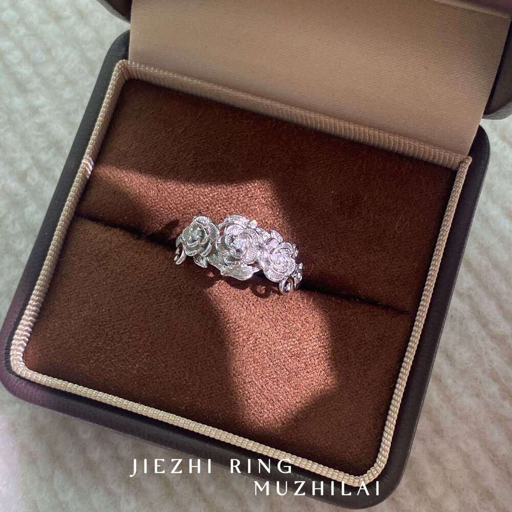 French Vintage Brushed 3D Rose Flower High-End Light Luxury Niche Open Index Finger Ring