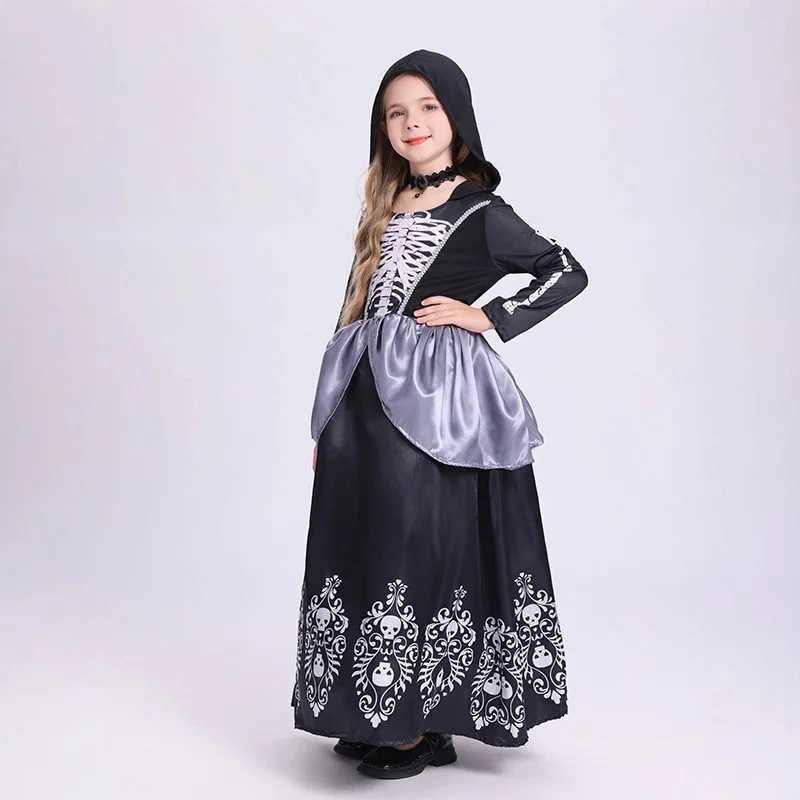 Halloween Girl Cosplay Costumes Black Witch Cos Skull Horror Characters Dress Up Children Masquerade Role Play Suit L250918