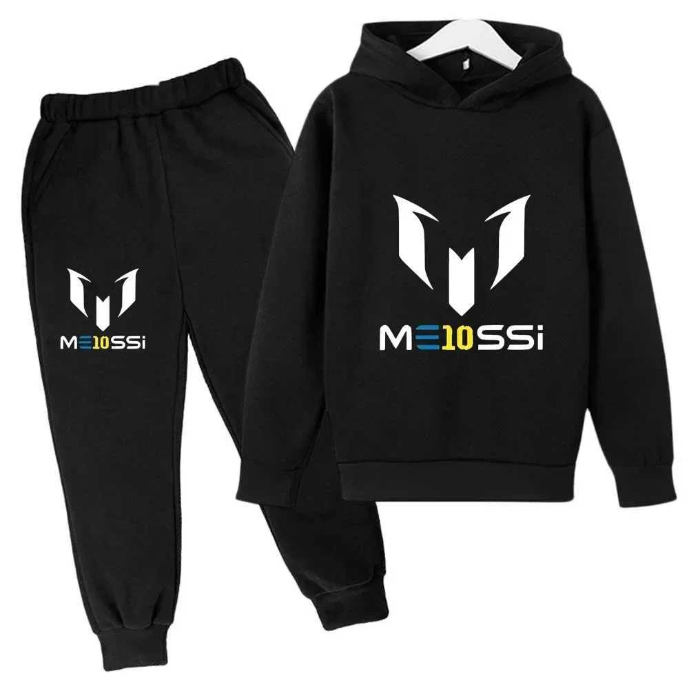 New Messi Print Childrens Sweatshirt Pants Twopiece Set Autumn Boys and Girls ClothFootball Casual Hooded Suit J250915