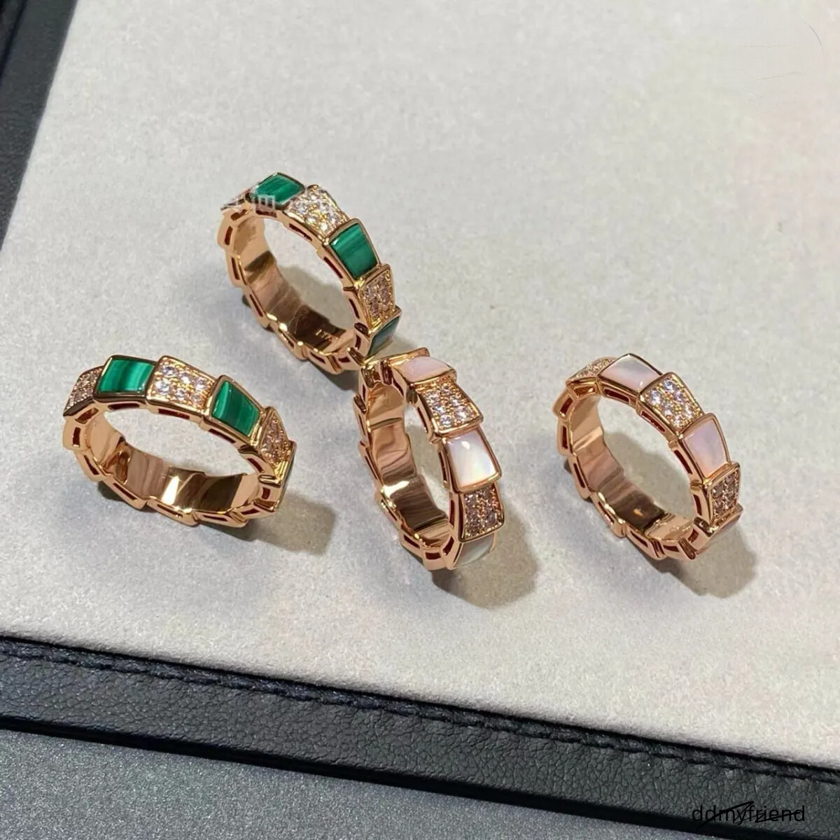 Snake Bone For Women White Mother-Inlaid Dia Wide V Snake-Shaped Narrow Version Ring High Plate Rose Gold Manufacturer Fast Shipping ddmyfriend