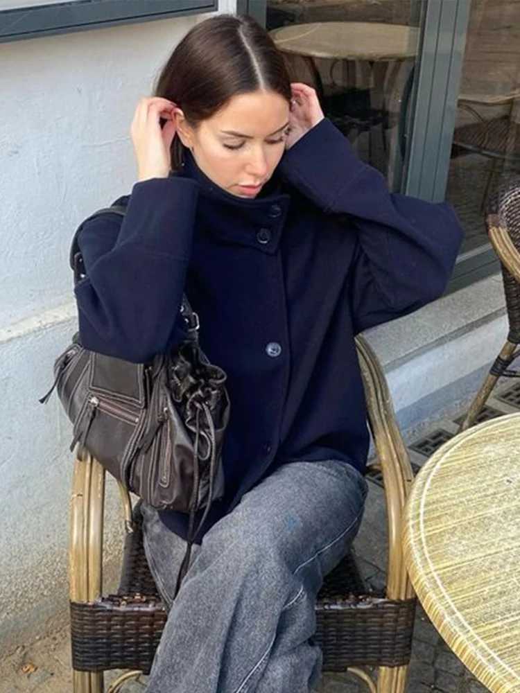 2025 Autumn Stand Collar Short Jacket For Women Elegant New Long Sleeve Single Breasted Coat Elegant Lady Outerwear High Street Z250918