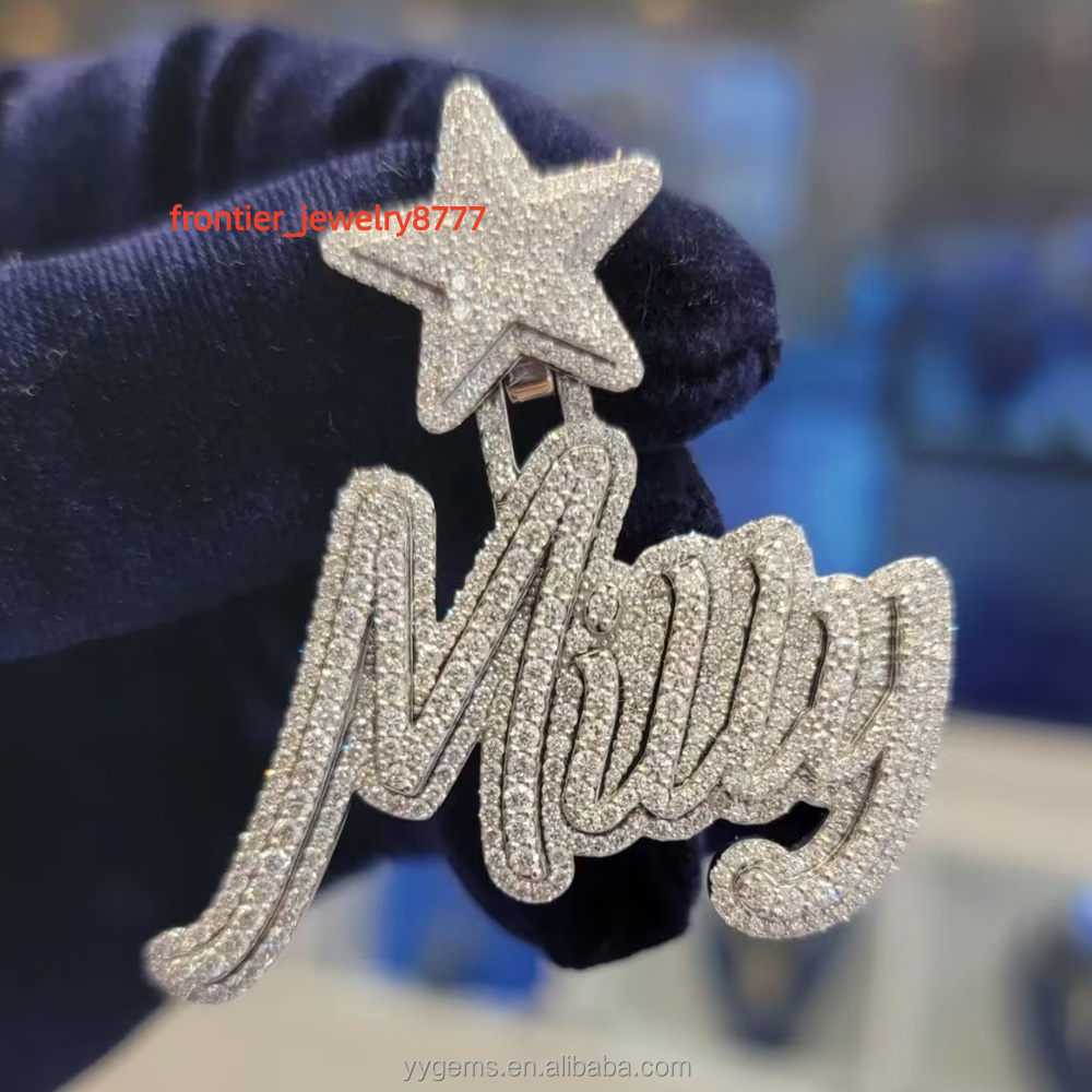 Custom Hip Hop Jewelry Iced Out Letter Pendant for Cuban Link Chain 925 Silver Moissanite Initial Letter Pendant Necklace