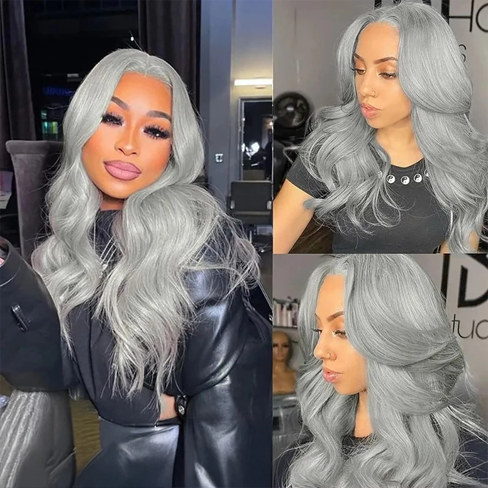 613 Silver Gray Colored Wig 13x6 Lace Human Hair Body Wave Wig 200% Density Pre-Cut 100% Brazilian Wig Without Glue Wig For Wowen