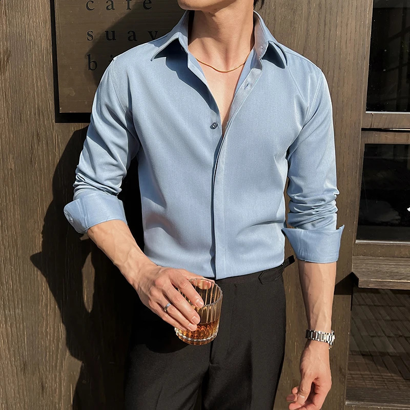 Mens White LongSleeve Dress Shirt Slim Comfortable Fabric Ideal for Formal Events Everyday Wear Classic Modern 250919 - view 4