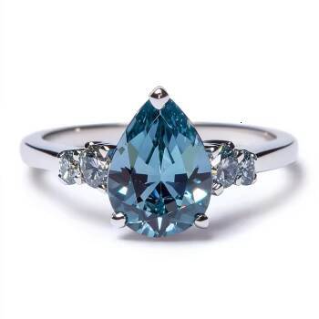 SGARIT Fine Jewelry Rings 10K White Real Gold London Blue Topaz Ring 2 Carats Pear Shape Five Stone Women Vintage Gemstone Rings