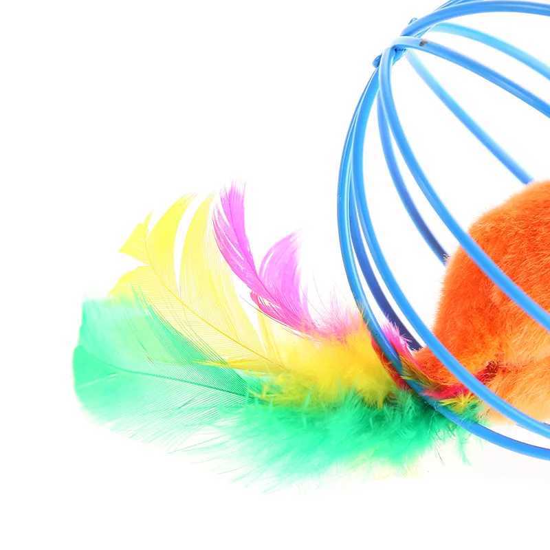 Cat Pet Toy Feather Tail Mouse 6cm Paint Cage Mouse Fissle Colorful Painted Wire Feather Mice In Cage Cat Toy Pet Supplies X250918