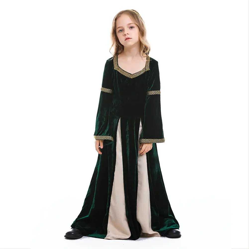 Kids Medieval Renaissance Princess Queen Cosplay Swing Dress Costume Girls Gown Robe Vampire Elf Ear Halloween Carnival Suit L250918