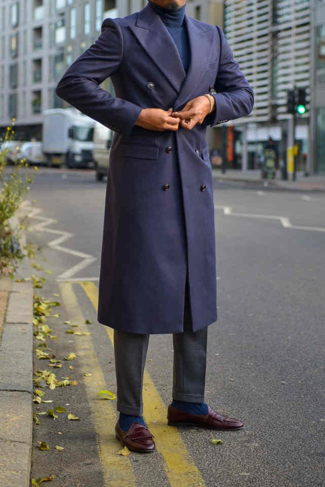 Warm Autumn Winter Men Long Jacket Peaked Lapel Double Breasted Blazer Business One Piece Customized Coat