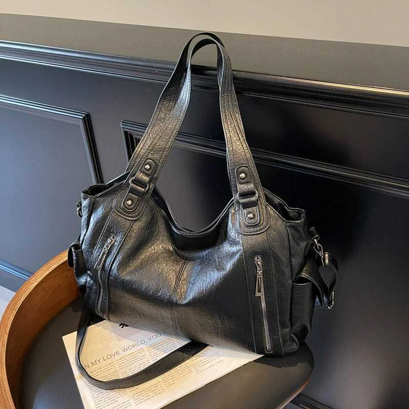 New Solid Zipper Dual Main Pockets High Capacity Handbag For Women Sewing Thread PU Fashion Ladies Bag Shoulder Bag Z250915