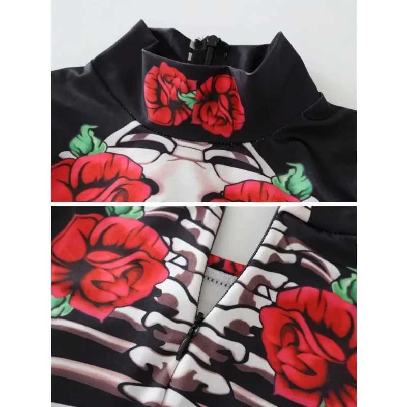 Halloween Girls Ghost Bride Theme Party Dress Costume Womens Skeleton Rose Pattern Printed Skeleton Long Sleeve Jumpsuit Party L250918VENO