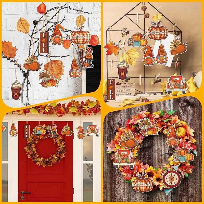 12pcs Fall Tree Hanging Sign Thanksgiving Ornaments Harvest Ornament Fall Harvest Party Decor Fall Harvest Wood Ornaments C250919