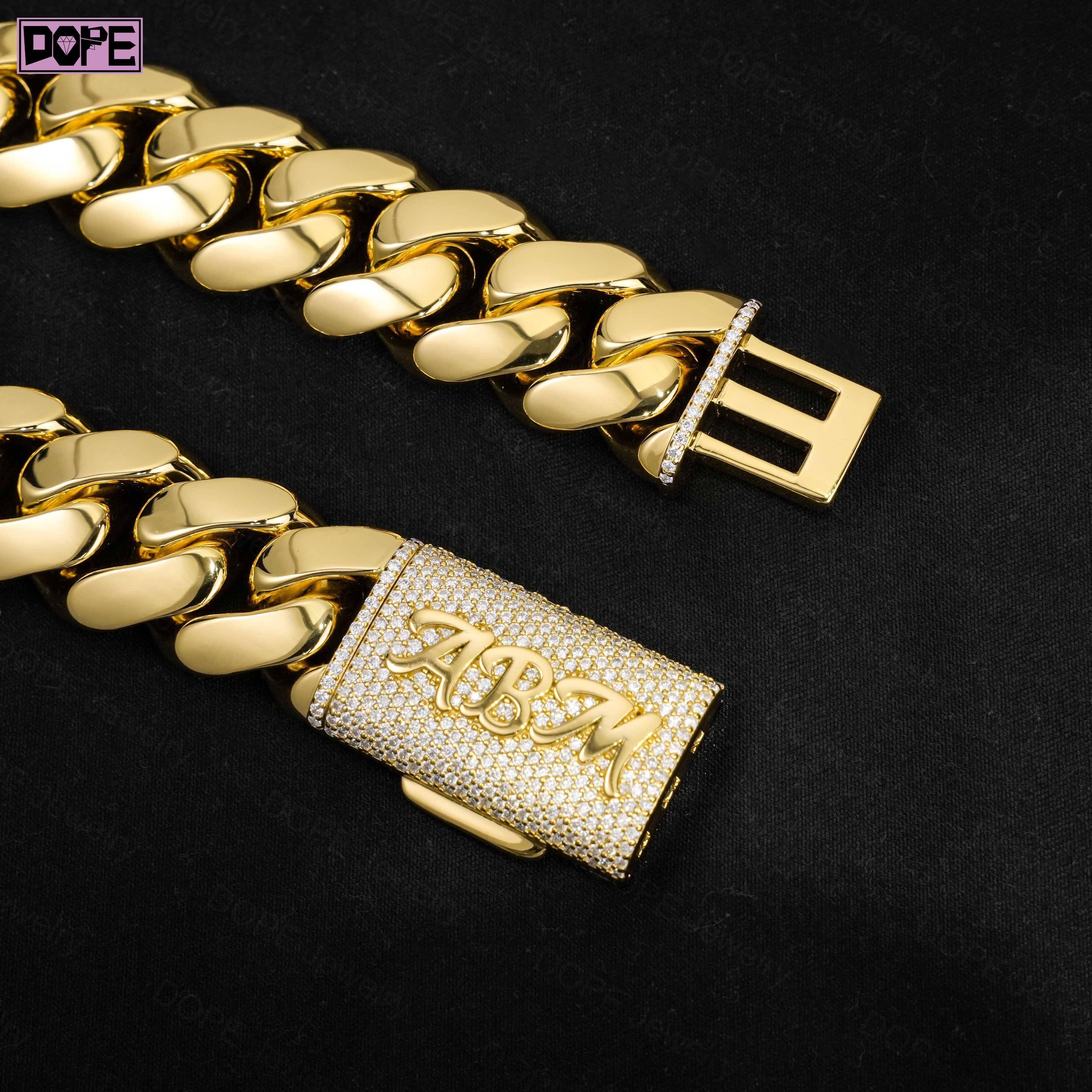 Hiphop 20mm Cuban Chain 925 Silver Gold Monaco Chain Customized Trend VVS Moissanite Clasp Plain Cuban Link Chain
