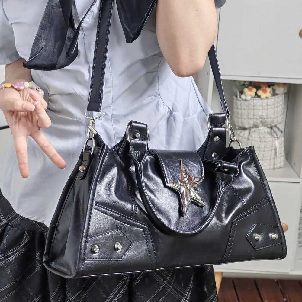 PU Leather Gothic Star Crossbody Bag Large Capacity Retro American Style Locomotive Style Underarm Bag Solid Color Korean StyleXJ250918