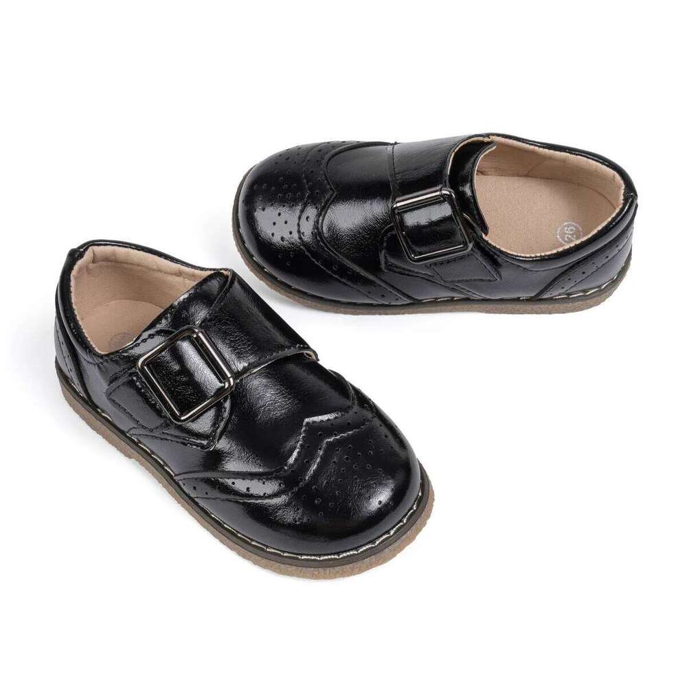 KIDSUN Children Boy Retro Leather Rubber Soft Anti-Slip Flat Sole Fashion Casual Comfortable Lightweight Walking Shoes