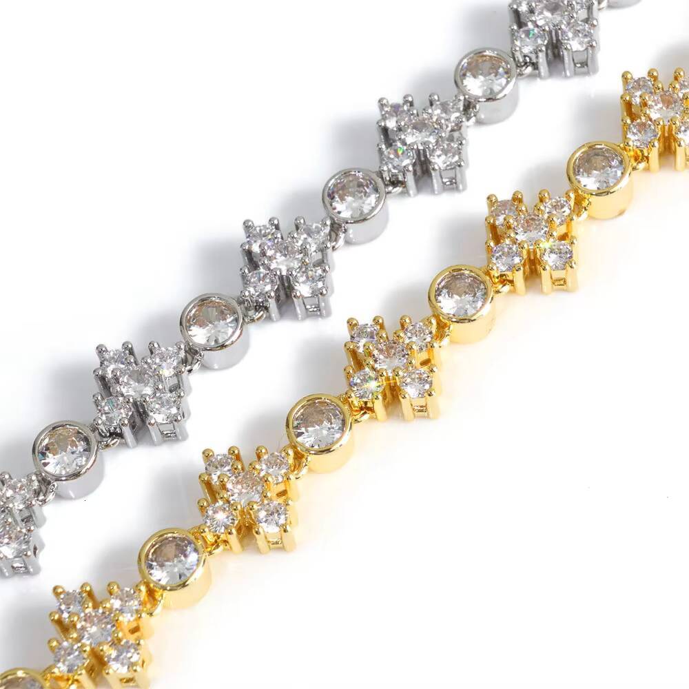 NUOYA Fashion Jewelry Bling Diamond Chain Bracelet for Women Gold Silver Cross Design Shiny Moissanite Stone Link Chain Bracelet Gifts