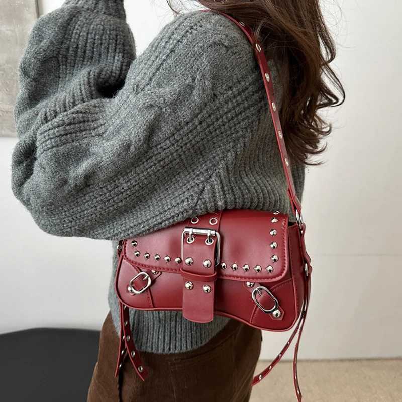 Womens Shoulder Bag Handbag Rivet Punk Armpit Bags Underarm Purse with Buckle For Daily Commutes Or Casual Travel Z250915