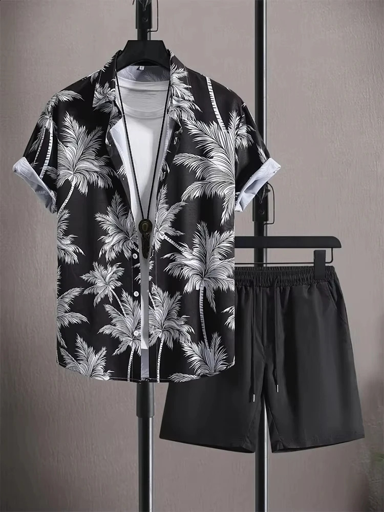 3D Hip Hop Printed Mens Shirt Set Fashion Short Sleeve Shirt Oversized Drawstring Beach Pants Street Beat Hawaiian Suit Clothing 250916