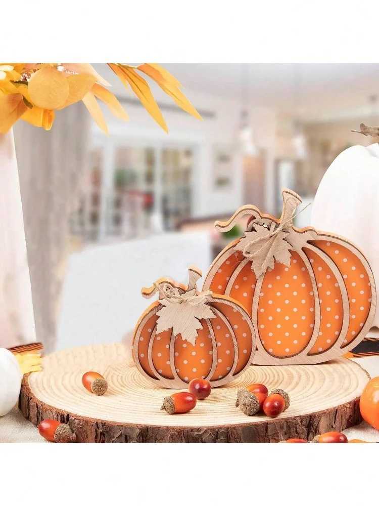 3pcs Fall Decor Wooden Autumn Pumpkin Fall Decorations For Home Shelf Mantel Table Decor Pumpkins Of Three Sizes Fall Season C250919
