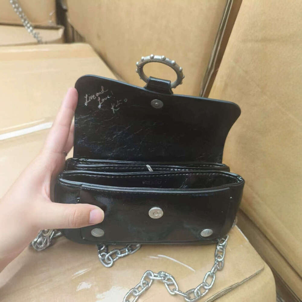 Patent Leather Classic Rivet Circle Trendy Fashion Simple Versatile Chain Shoulder Crossbody Small Square Bag B5