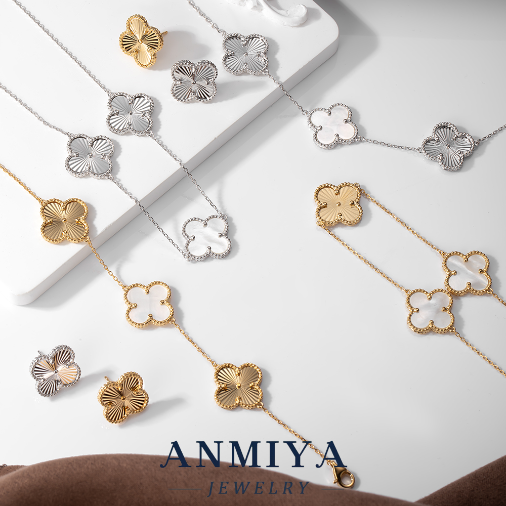 Luxury 925 Sterling Silver Set for Women, Clover Necklace Bracelet Earring Set, Premium Finish, Perfect Gift Set