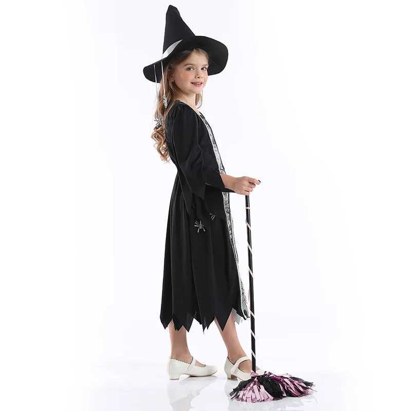 children performance black Witch Cosplay pretty Dress Costume Magic Suit Halloween with hat L250918