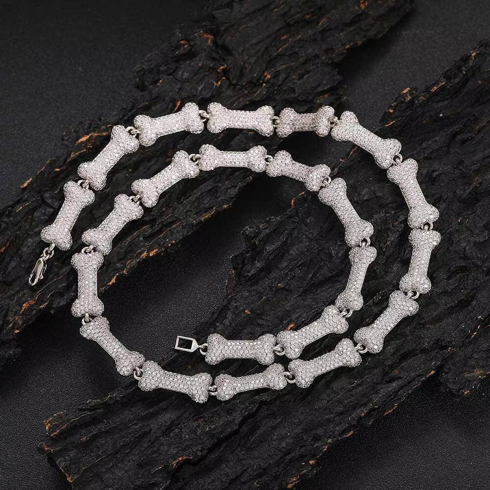 Wholesale Iced Out Neck Chain for Men Hip Hop Silver Bone Cuban Link Chain Necklace Jewelry