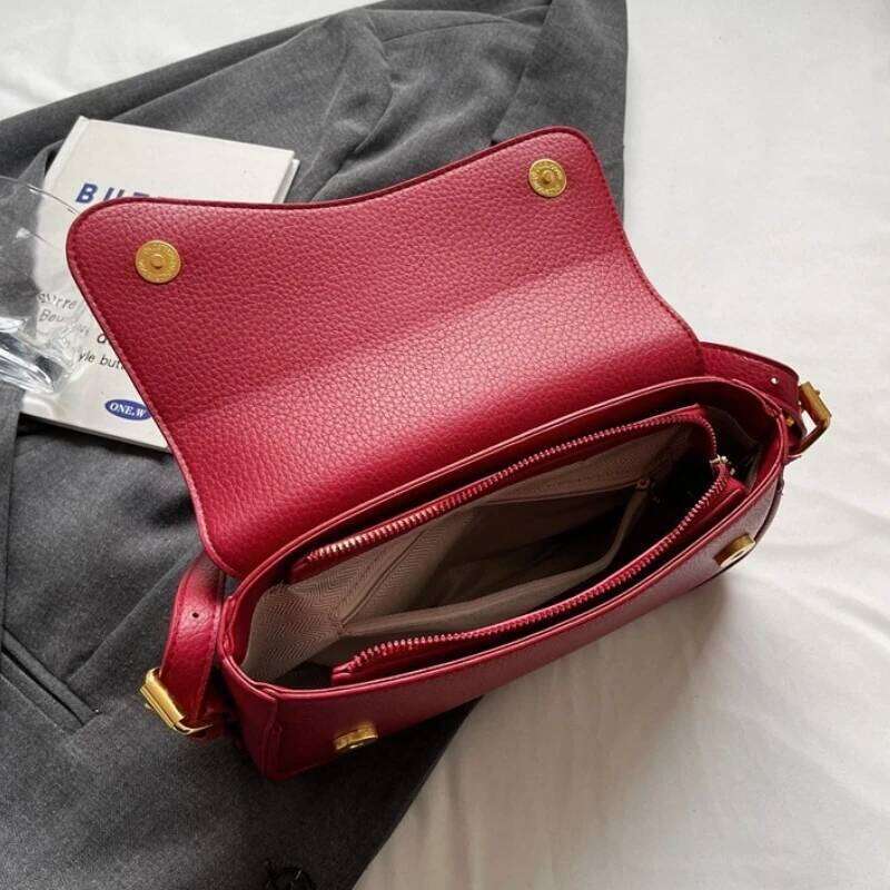 Vintage PU Leather Crossbody Bags For Women Red Lychee Pattern Flap Shoulder Bag Simple Fashion Satchels Handbags And Purses